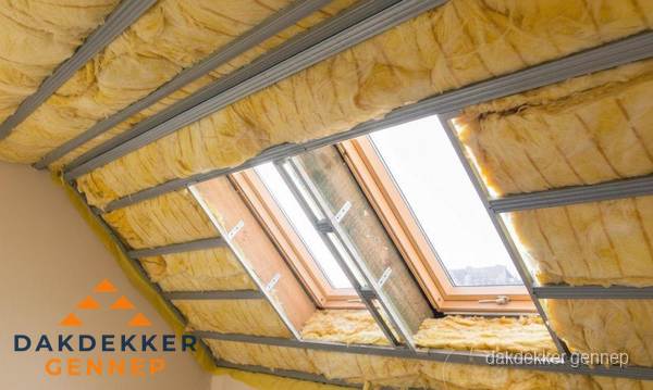 Schuin dak isoleren met glaswol bij dakraam in Gennep Schuin dak isoleren met glaswol bij dakraam in Gennep
